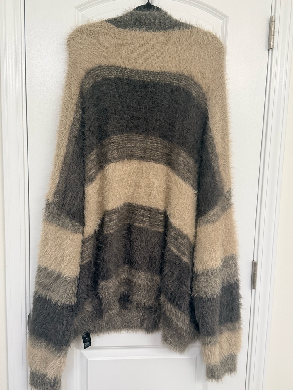 Topman Men's Fuzzy Striped Cardigan in Gray and Cream - Picture 9 of 11